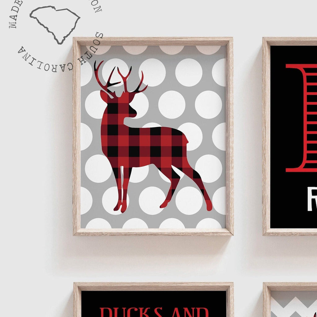 Lumberjack wall art deer, buffalo plaid decor, lumberjack nursery art, buffalo check, buffalo plaid boys bedroom decor, boys deer red black