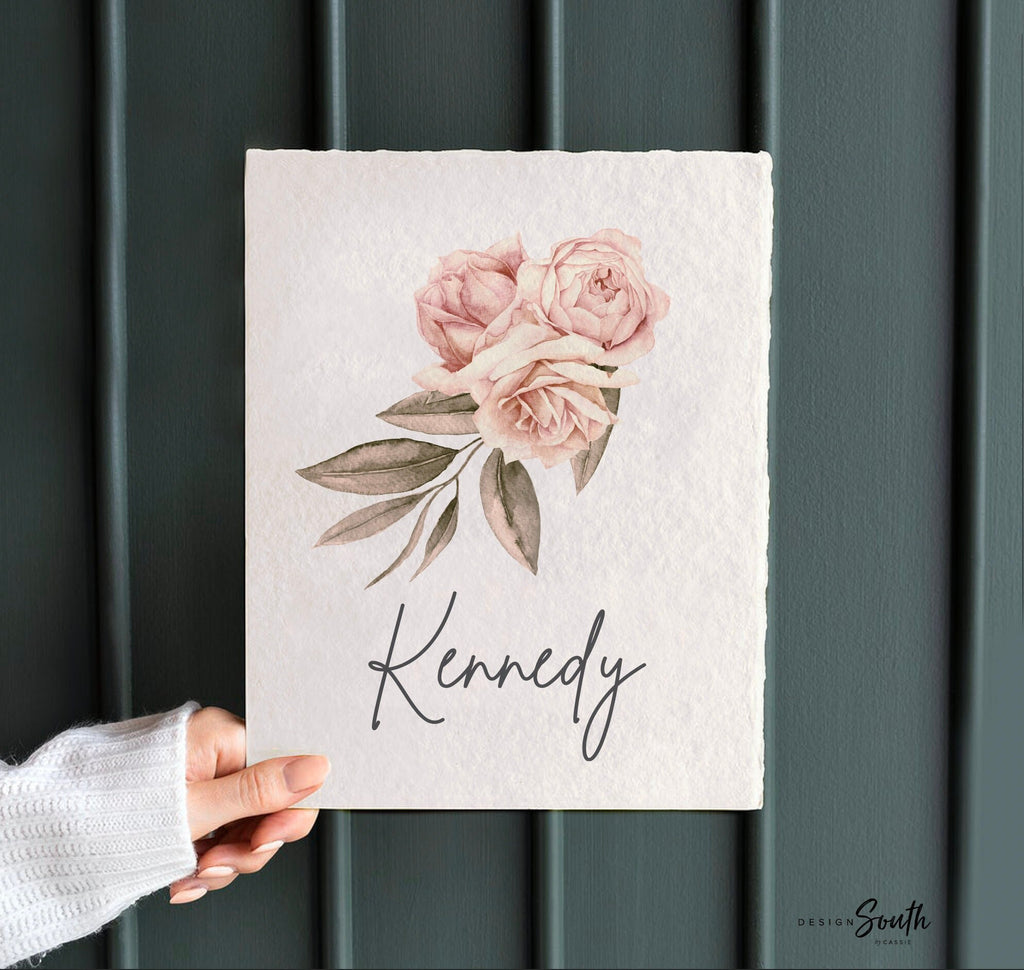 Girl nursery ideas, pink floral kid bedroom, modern elegant chic pink baby nursery decor, blush floral personalized name art, nursery room