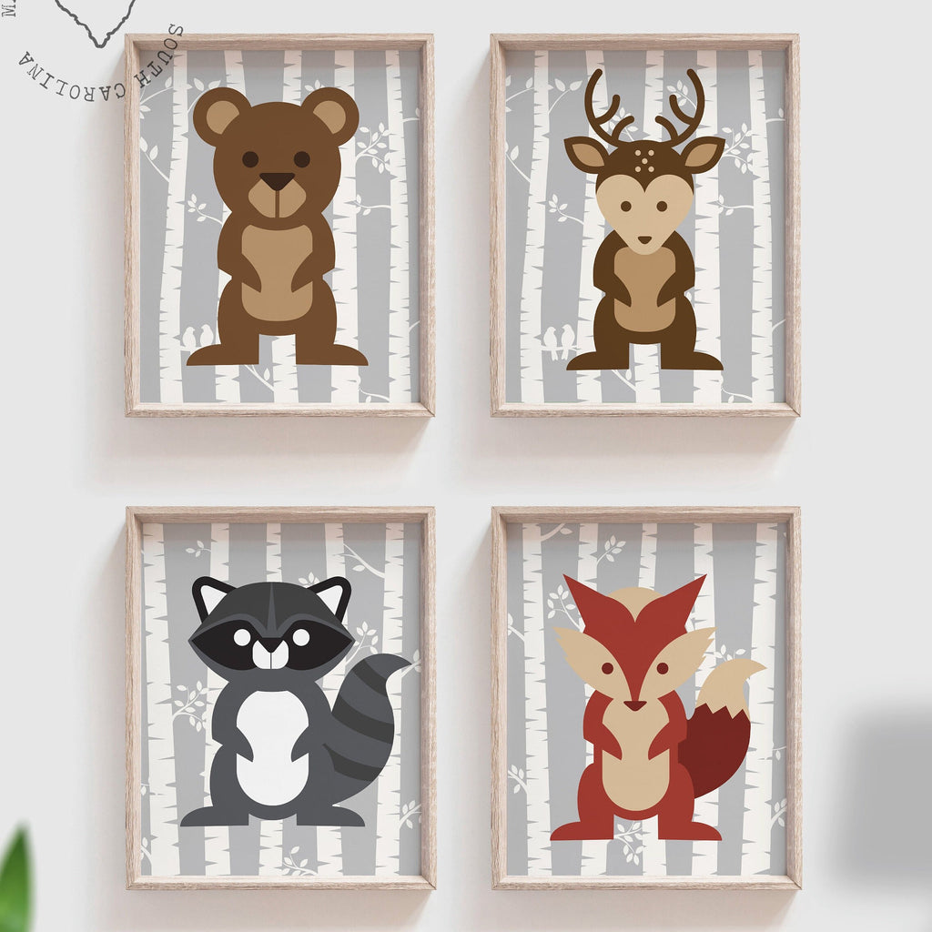 Playroom art, woodland big boy bedroom, boy bedroom art prints, woodland kids decor, children&#39;s animal wall art, bear fox deer big boy room