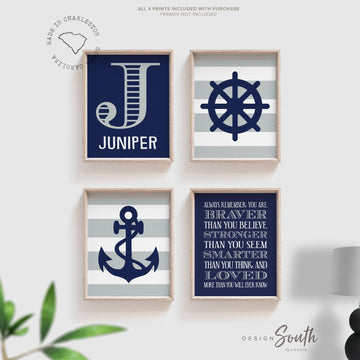 Navy blue and gray boys nautical nursery, baby boy nautical, blue gray nautical nursery, baby boy wall art, personalized nautical boy decor