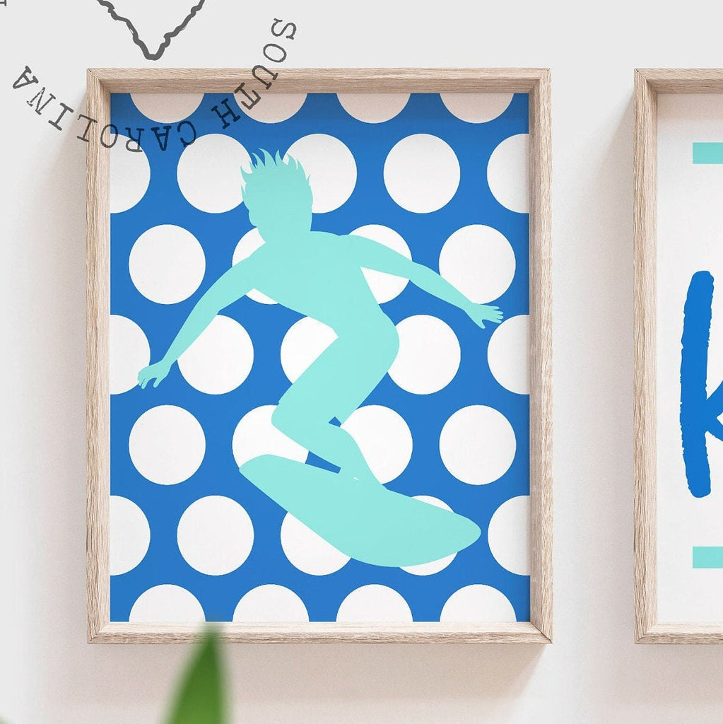 Kids surfer bedroom, bedroom decor surfs up, surfing beach theme baby boy wall art, surf prints bedroom nursery, boys surf room, surf theme