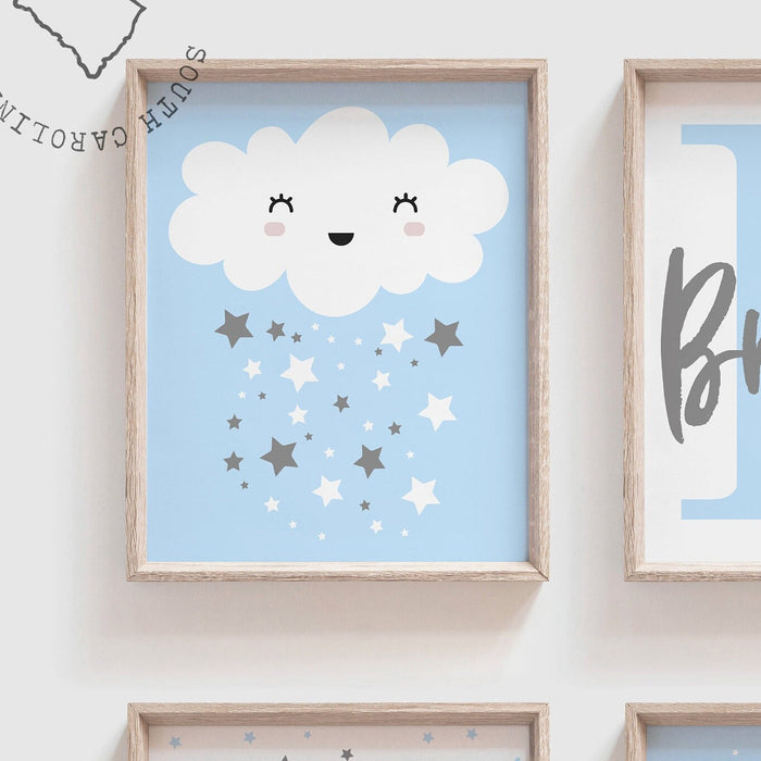 Baby Blue Twinkle Little Star Nursery Art — Name Set of 4