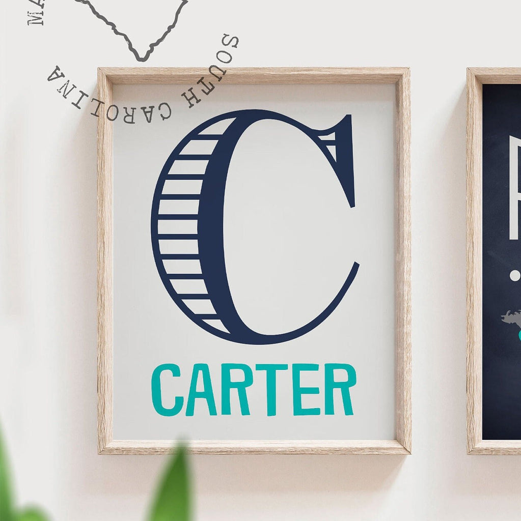 Transportation theme for boys nursery or bedroom, personalized name print for boys, oh the places you'll go, cars, turquoise and navy prints