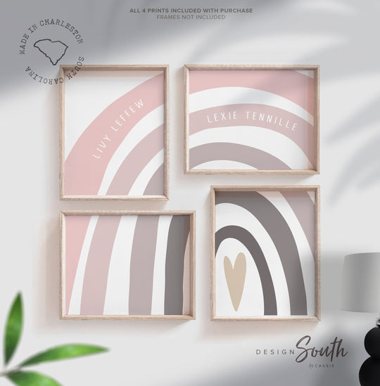 Pink gray girl twin decor, wall art for sisters, playroom decor for two girls, pink gray shared nursery art, baby girl twin art pink gray