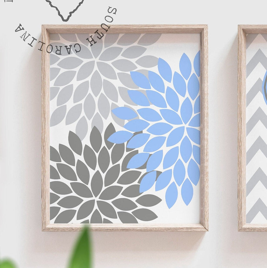 Girl's bedroom wall art periwinkle, floral monogram initial wall decor, gray and periwinkle girls room, personalized girl playroom art ideas