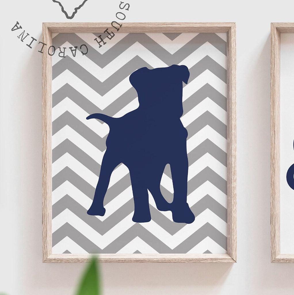 Navy blue and gray puppy dog nursery decor, baby boy puppy decor, puppy dog nursery art for boys, navy blue and gray, custom boys art puppy