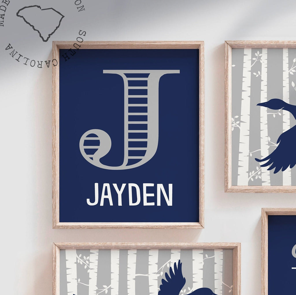 Duck nursery decor, navy blue and gray, duck art prints, duck, dream big little man, personalized nursery decor, name print, navy, gray, art