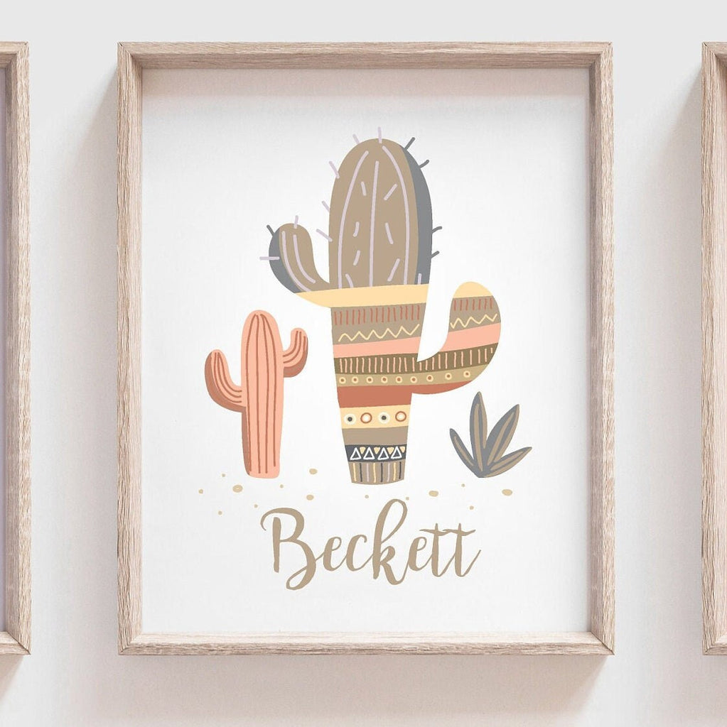 Boho nursery decor for girls, girls bedroom boho cactus succulents llamas flowers, monogram wall print girls llama bedroom decor, girl llama