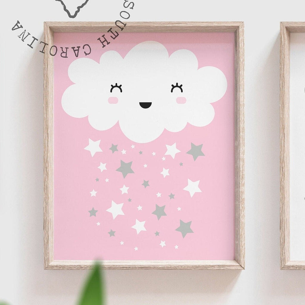 Cloud decor, cloud wall art, cloud nursery, pink and mint, to the moon and back nursery, baby art prints, baby art, nursery wall decor girls