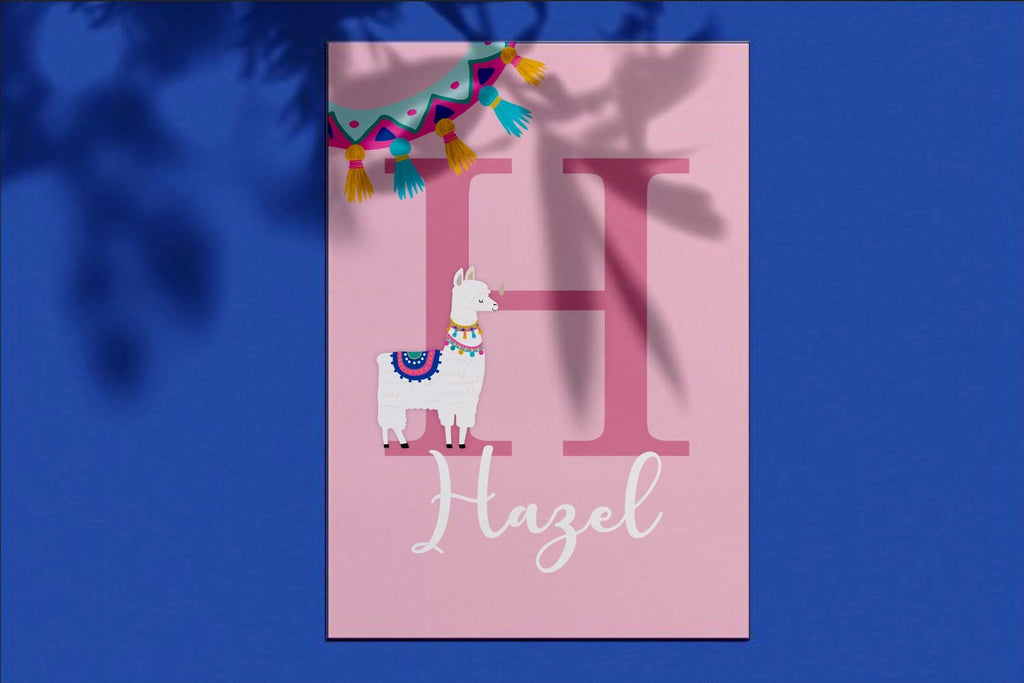 Llama alpaca birthday gift, llama wall art nursery prints, baby alpaca cute llamas flower crowns, coral pink yellow, nursery succulent art