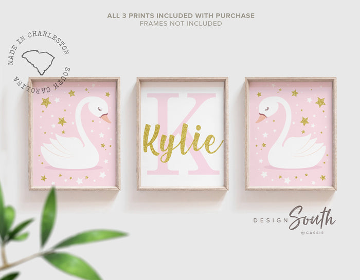Pink and gold nursery, pink gold baby name, newborn baby girl gift, baby shower gift girl, pink nursery art, pink nursery decor, swan baby
