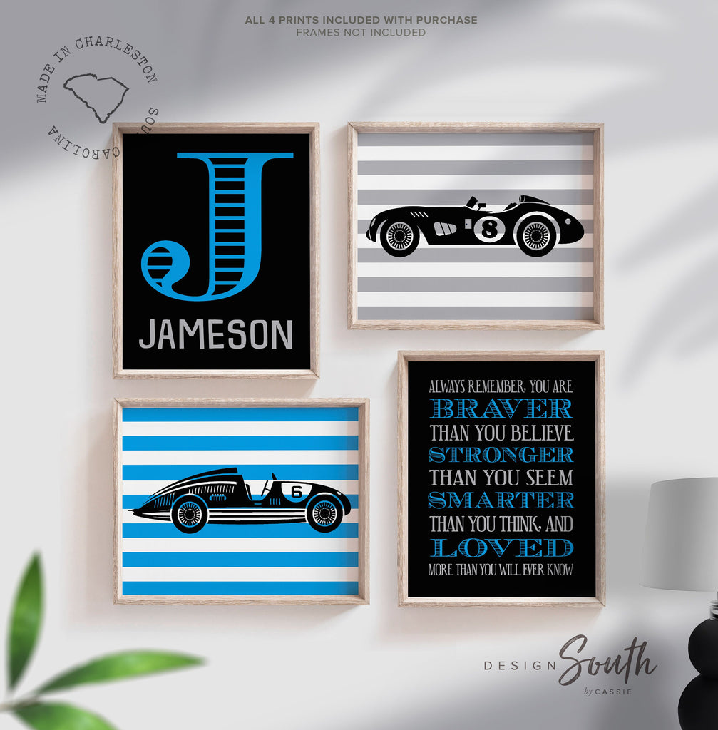 Vintage race car prints, vintage car nursery, race car nursery theme, boys race car nursery, race cars, boys racing bedroom, blue racing