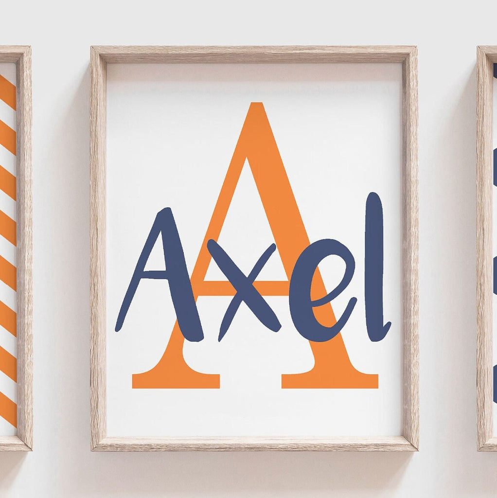 Navy and orange puppy dog art, orange and navy boys nursery, orange puppy decor, boys puppy art, boys puppy nursery, little boys room decor