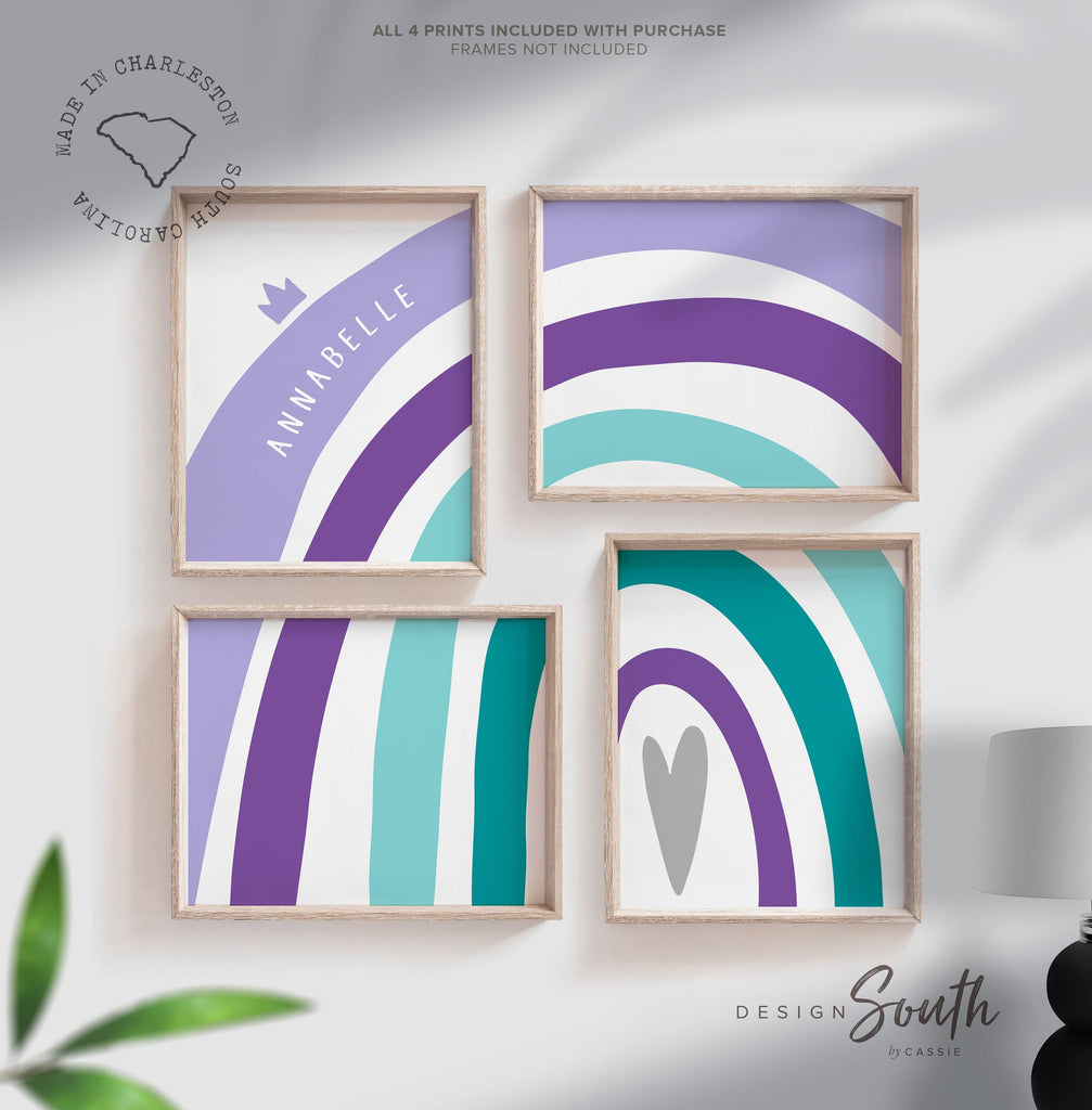 Girls nursery decor, monogram name teal gray lilac purple, girls nursery art, art prints for girls, purple and teal nursery decor baby girl