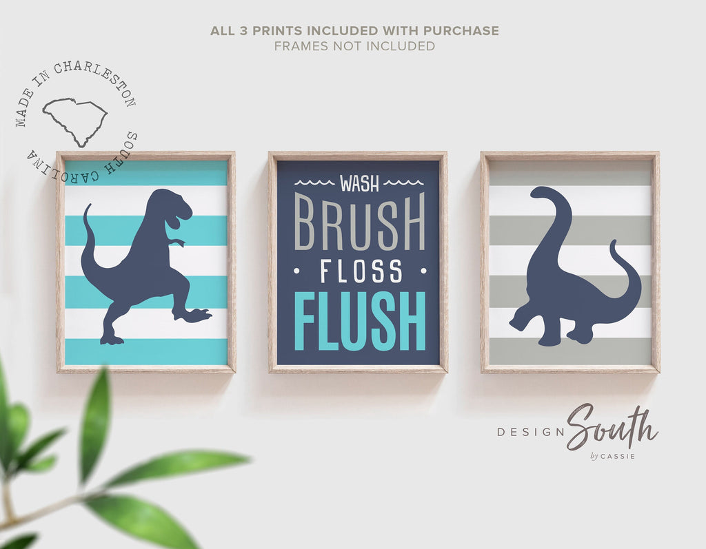 Boys blue and gray bathroom, dinosaur bathroom, wash brush flush, boys bathroom prints, boys dinosaur bathroom decor, boys dinosaur wall art