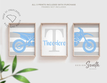 Baby blue and gray boys dirt bike decor, baby blue and gray bike nursery for boys, gray dirt bike art, gray dirt bike decor boy nursery gift