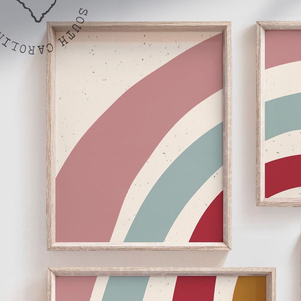 Neutral nursery wall decor muted rainbow tones abstract prints, childrens playroom art prints, rainbow baby shower gender neutral theme gift