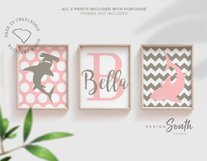 Girls shark nursery pink and gray, baby girl nursery sharks, pink sharks, pink and gray sharks, girls bedroom sharks, shark decor for girls