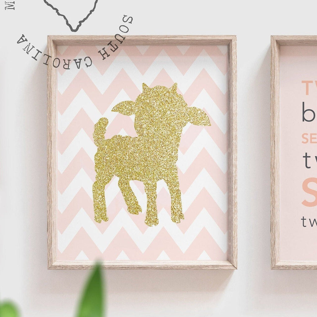 Sheep twin girl nursery decor, twin sister art, pink gold twin nursery wall decor, quote for twins, sheep twin nursery, gift for twin girls
