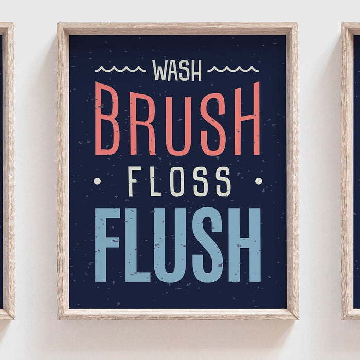 Nautical bathroom decor, nautical bathroom theme, octopus turtle art bathroom, wash brush floss flush, childrens bathroom decor, toddler art