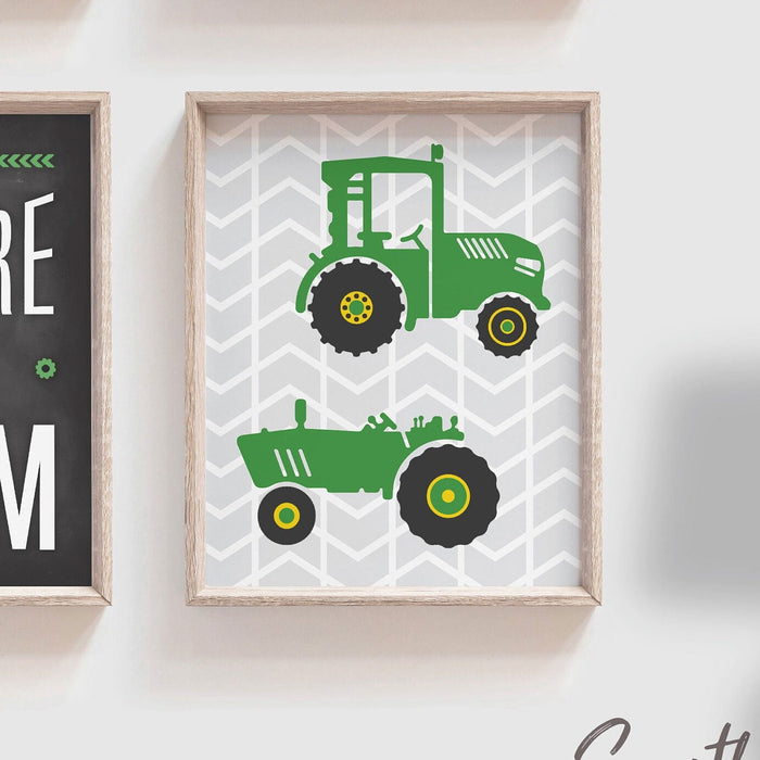 Green tractor baby gift nursery personalized name art prints, john deere tractor boys room wall, nursery tractors theme, boy bedroom tractor