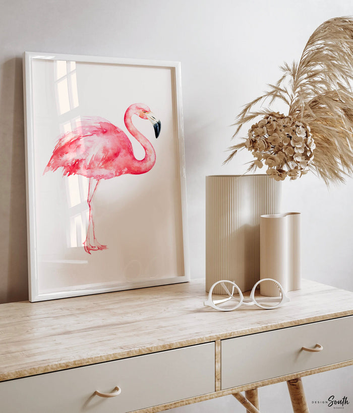 Pink Flamingo Nursery Art — Tropical Baby Girl Name Prints
