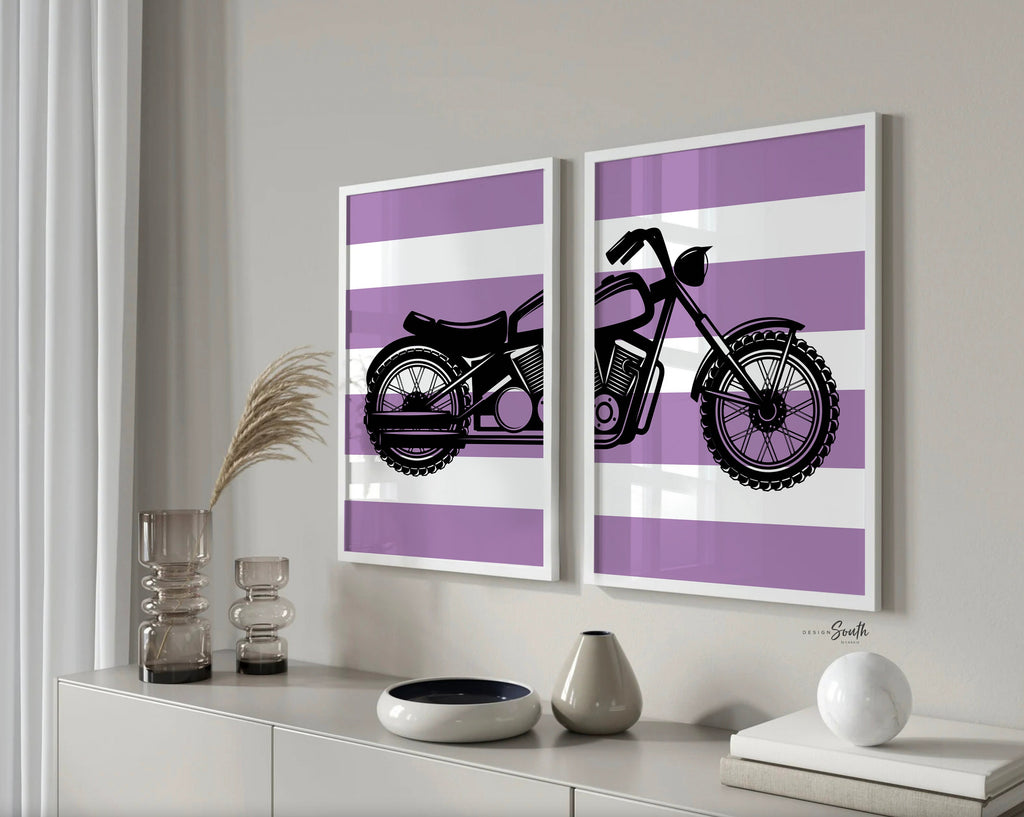Toddler girl purple motorcycle themed art, girls motorcycle customized name print, purple harley davidson bedroom decor, baby purple harley