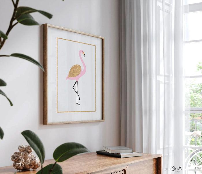 Pink flamingo girl art, flamingo gift for girl, tropical nursery theme decor, pink gold nursery art, flamingo pineapple art print set of 3