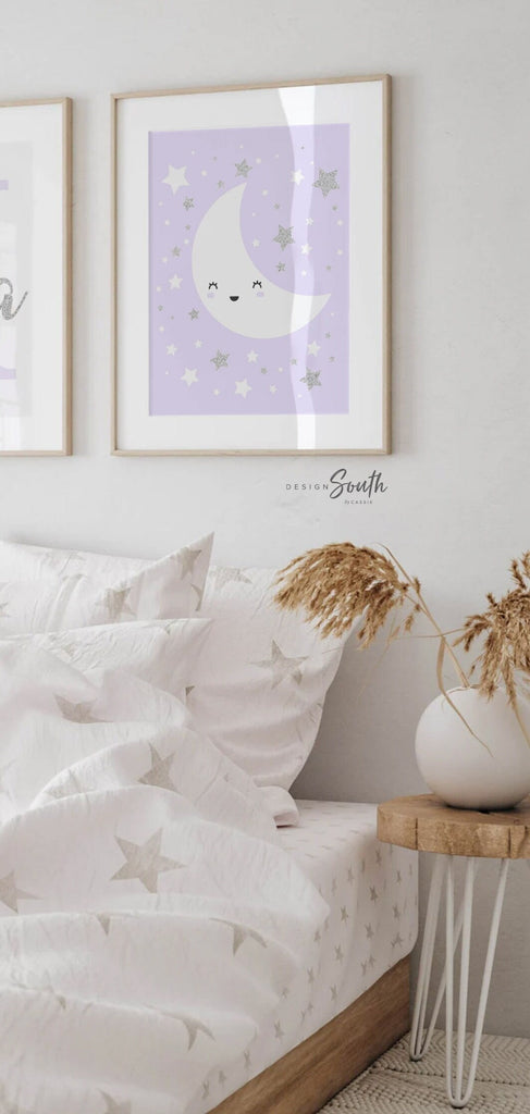 Lilac nursery wall art silver sparkles, twinkle twinkle little star, nursery decor, nursery quote baby print, baby girl nursery decor gift