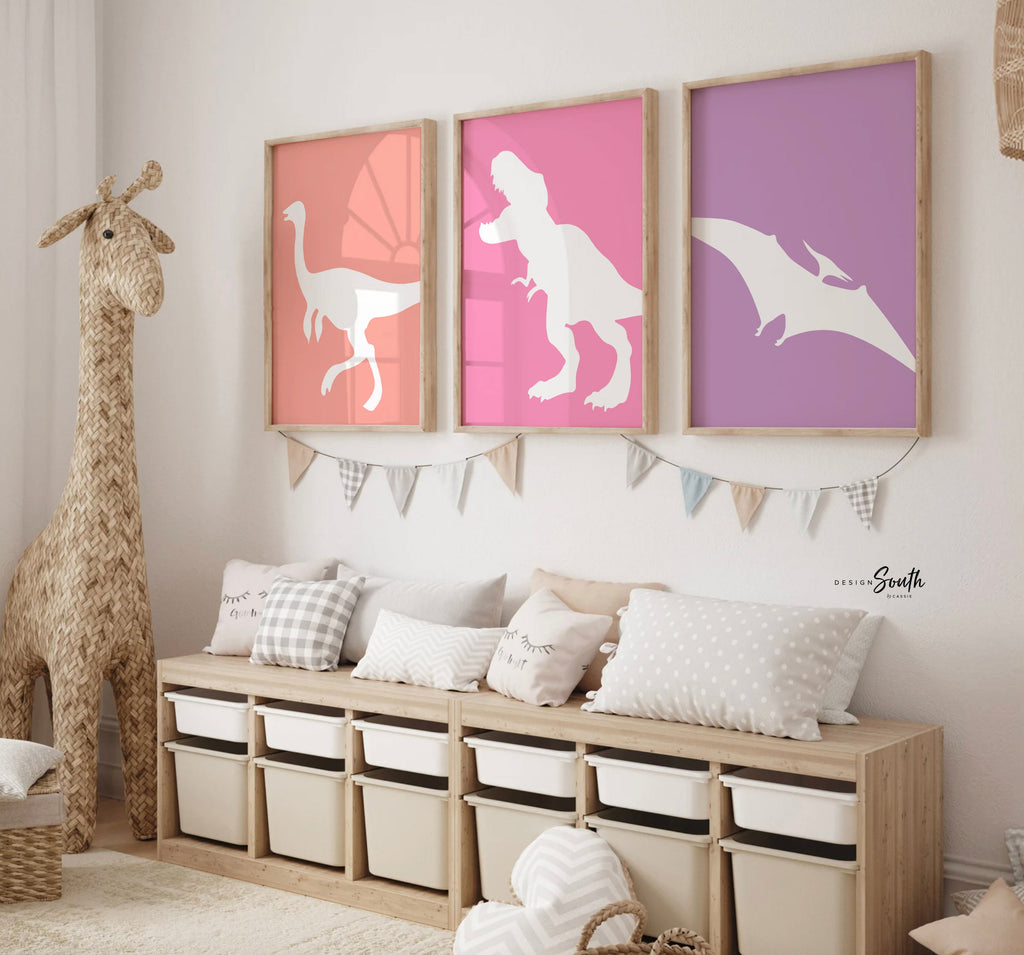 Pastel dinosaur art, dinosaurs girl nursery wall art, bedroom decor cute dinosaurs for girl, dinosaur prints pastel for girls, pink dinosaur