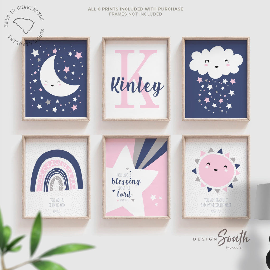 Girls religious nursery, pink navy nursery christian, moon and stars bible verse nursery, scriptures girl room wall decor, Psalm scriptures