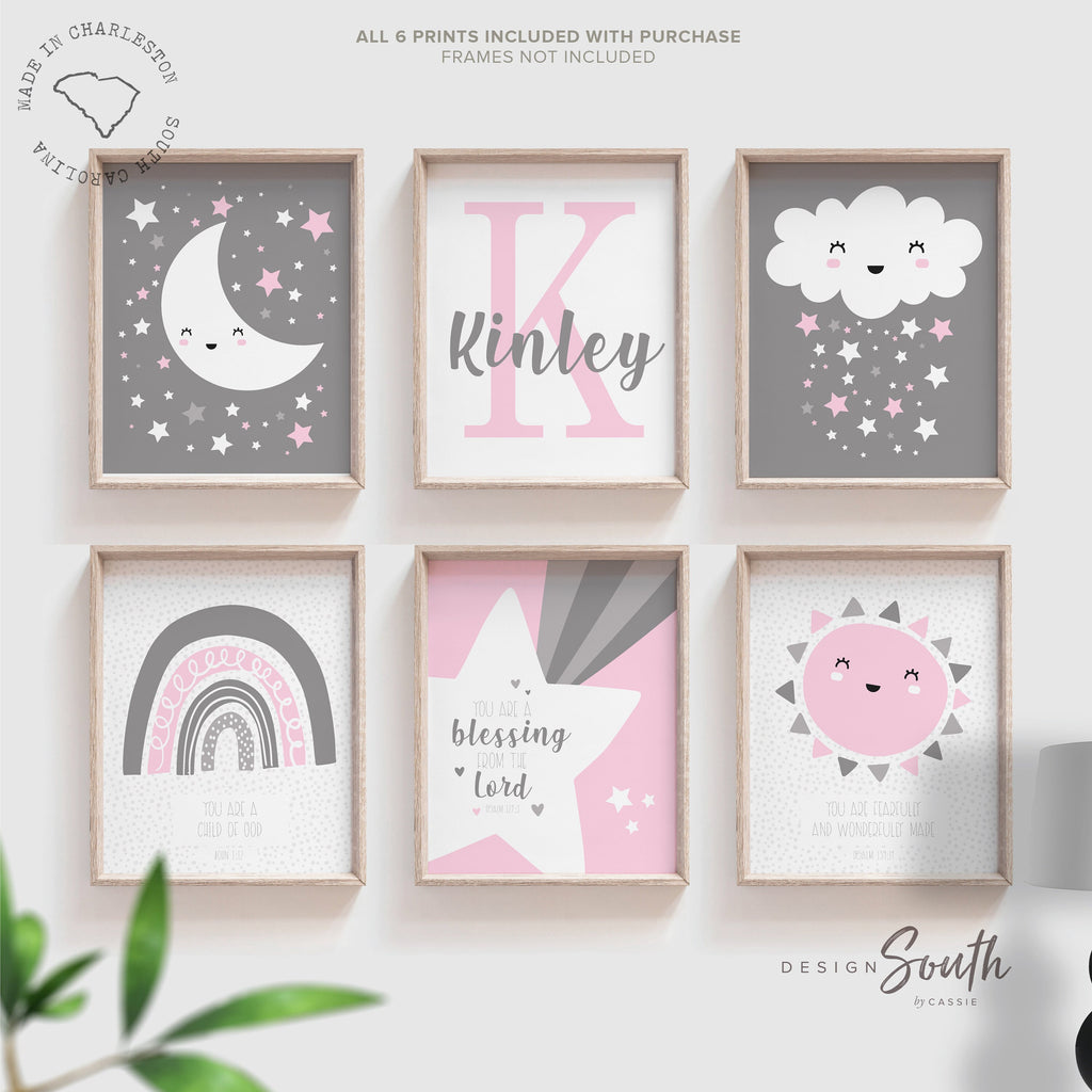 Girls religious nursery, pink gray nursery christian, moon and stars bible verse nursery, scriptures girl room wall decor, Psalm scriptures
