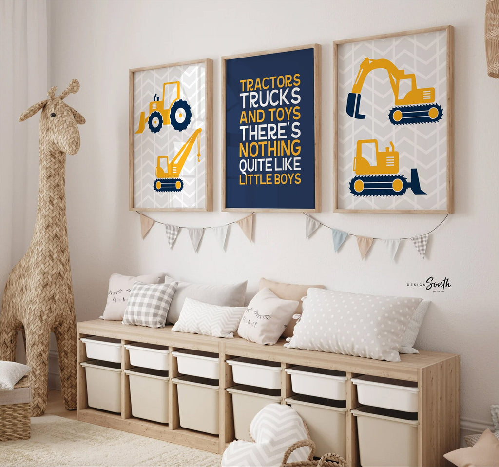 Tractors trucks and toys, boys bedroom wall construction theme poster, baby shower construction gift, birthday party construction theme gift