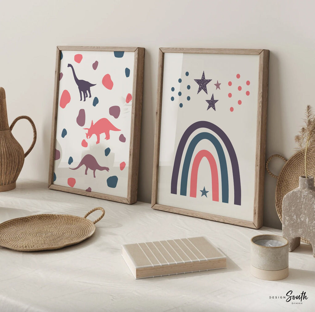 Girls bedroom nursery playroom wall decor, pink purple wall print art set for girls, wall art for girls room, happy inspirational prints