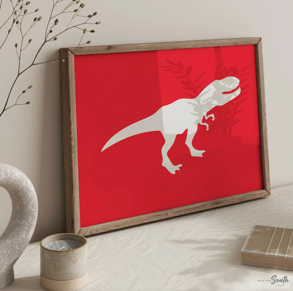 Red blue dinosaur decor, boys playroom wall dinosaurs, wall art for boys, dinosaur art prints for toddlers, dinosaur prints kids red & blue