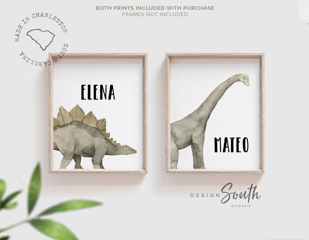 Dinosaur monograms, dinosaur personalized names set 2 prints, custom kids dinosaur wall art, boy girl dinosaur ideas, neutral dinosaur kids
