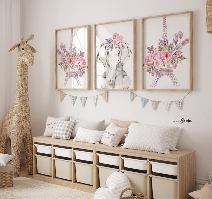 Parisian nursery decor ideas, girl travel room decor, baby animal travel themed, paris girl bedroom art, paris themed girl nursery decor