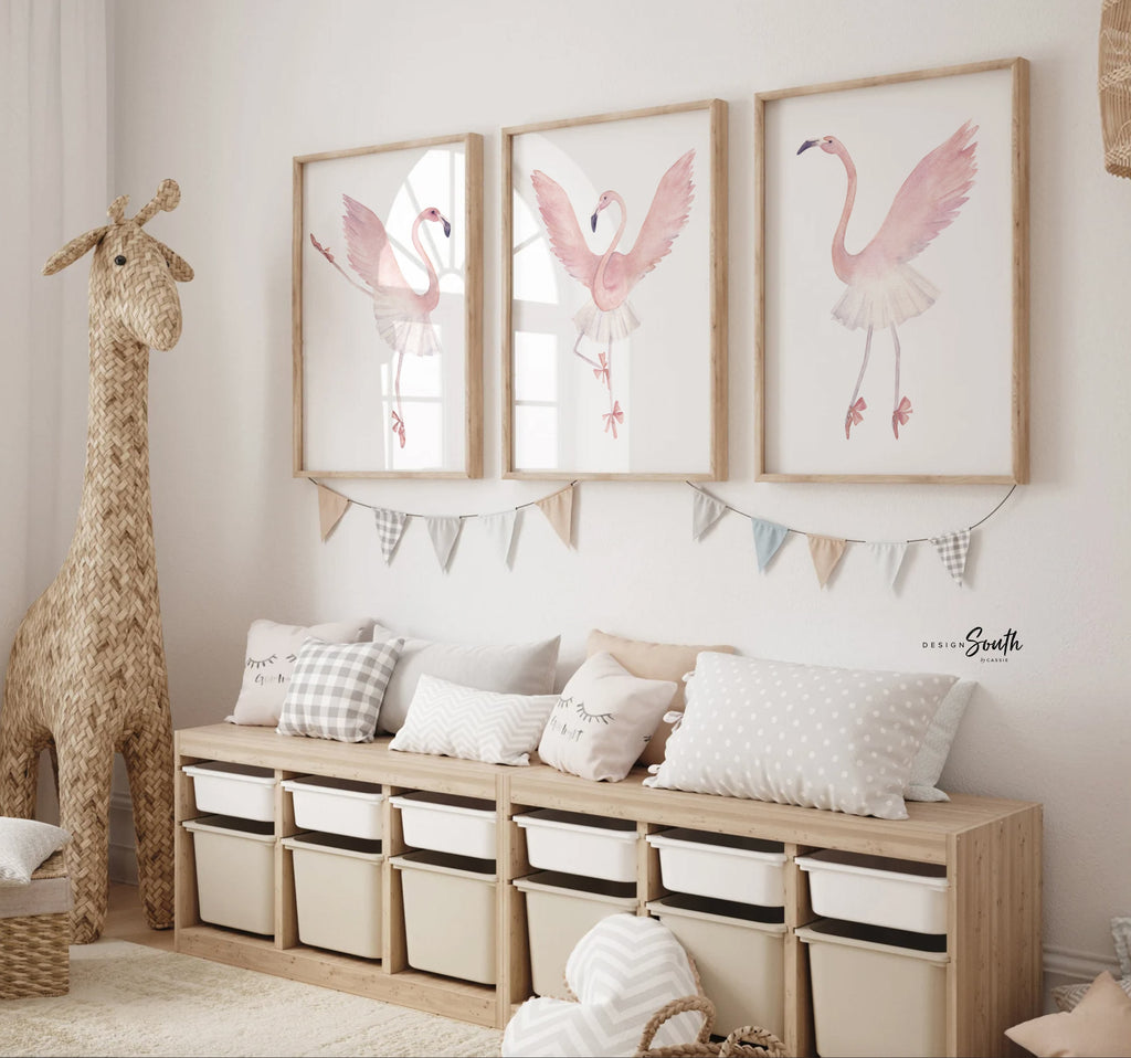 Ballerina flamingo art, girl dance themed room art, flamingo ballet art prints, ballerina nursery art, ballerina bedroom or playroom decor