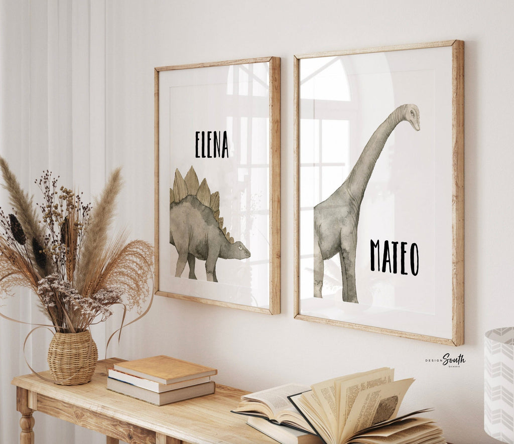 Dinosaur monograms, dinosaur personalized names set 2 prints, custom kids dinosaur wall art, boy girl dinosaur ideas, neutral dinosaur kids