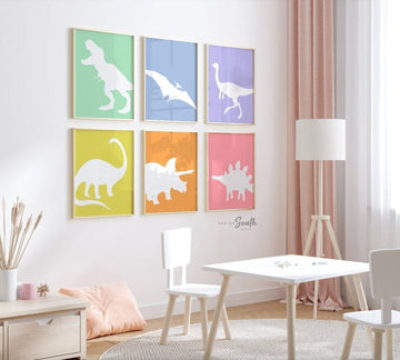 Kids pastel dinosaur print set, play room art, pastel dinosaur decor, playroom dinosaur design, colorful dinosaur, gallery wall dinosaurs