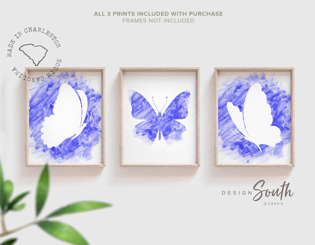 Butterfly watercolor prints, butterfly baby shower gift, three butterfly art prints, pink teen girl&#39;s room art, little girl bedroom wall art