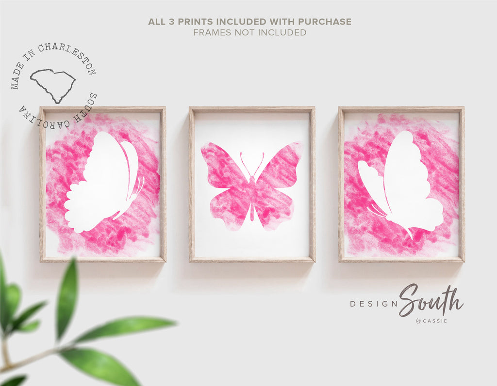 Butterfly watercolor prints, butterfly baby shower gift, three butterfly art prints, purple teen girl&#39;s room art, little girl bedroom wall