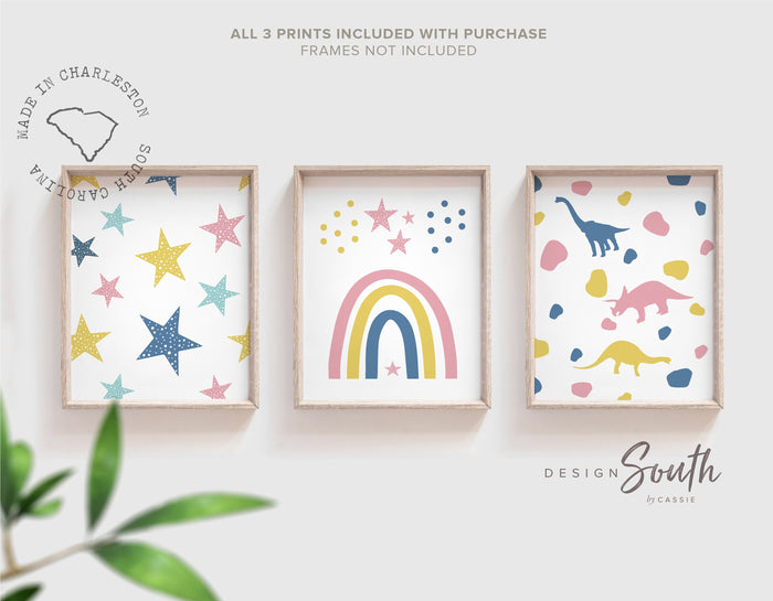 Girl dinosaur art, dinosaur prints for girls, trendy pattern pink girl dinosaurs, art prints dinosaur girl theme, girl room decor modern art