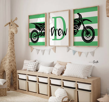 Dirt bike room decorating ideas, customized name motocross dirt bike wall art boys room, dirt bike theme bedroom playroom nursery, boys gift