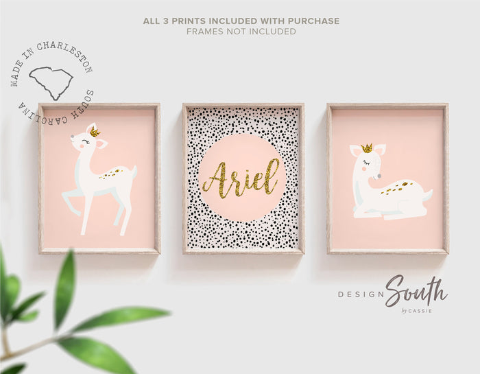 Girl deer nursery, girl deer wall art, personalized deer nursery wall art, blush pink deer art, princess animal deer decor, pink fawn baby
