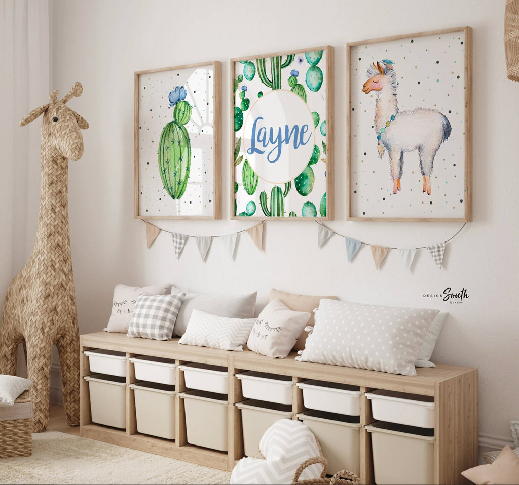 Cactus watercolor nursery, llama nursery decor, baby boy nursery art, boho nursery wall art, llama decor, llama baby shower gift, alpaca art