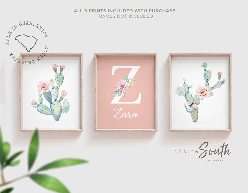 Floral cactus baby girl, cactus nursery wall art print, desert cactus blooms nursery, cactus floral wall art, cactus baby shower gift girl