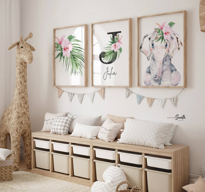 Baby girl nursery wall art, tropical theme baby shower gift for girl, palm leaf nursery, tropical baby girl nursery, hawaiian nursery decor