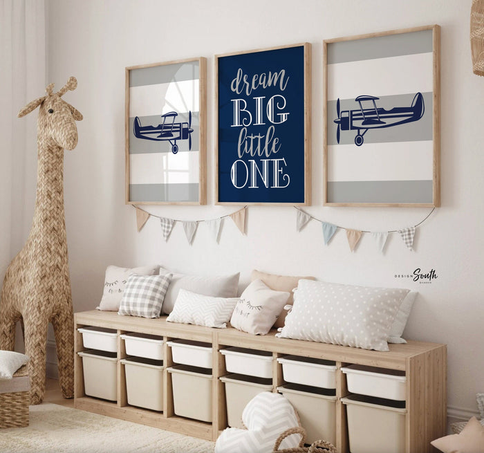 Navy blue and gray boys airplane decor, blue and gray airplane art, aviation boys room, boys bedroom aviation, big boy bedroom airplanes