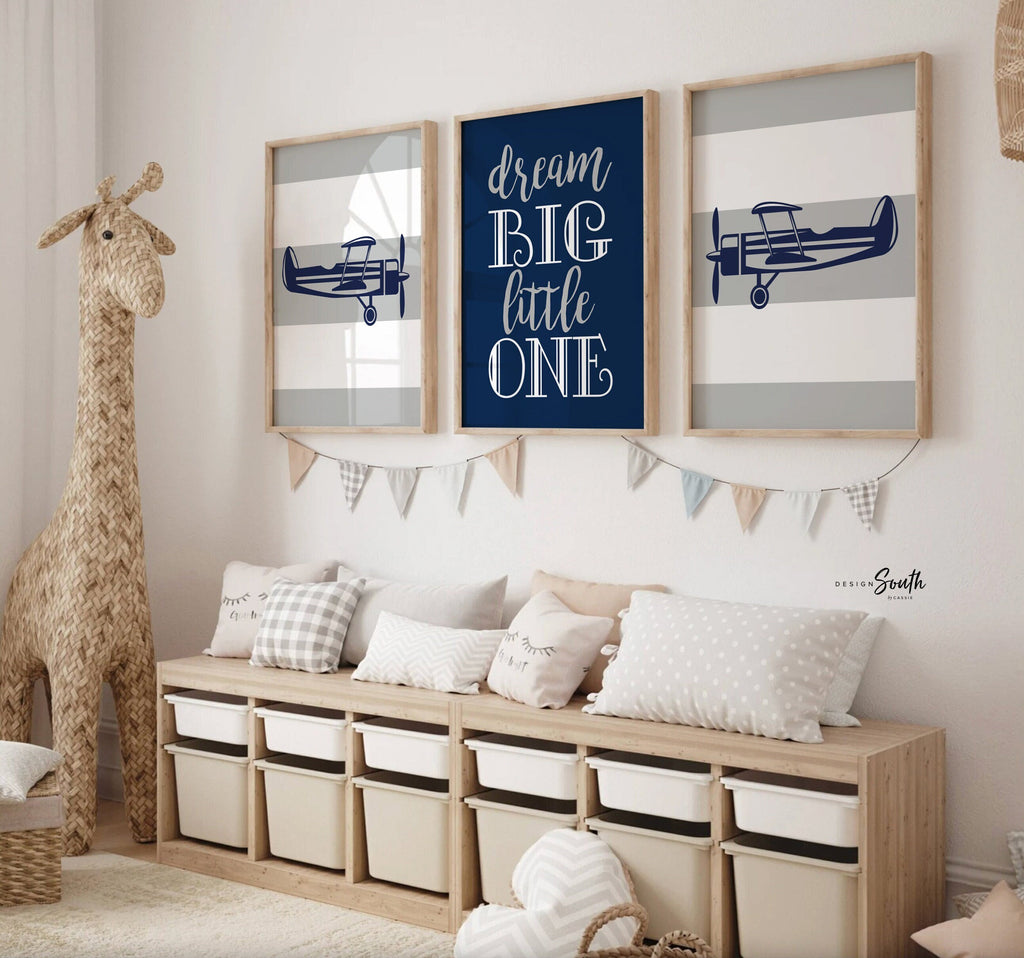 Navy blue and gray boys airplane decor, blue and gray airplane art, aviation boys room, boys bedroom aviation, big boy bedroom airplanes